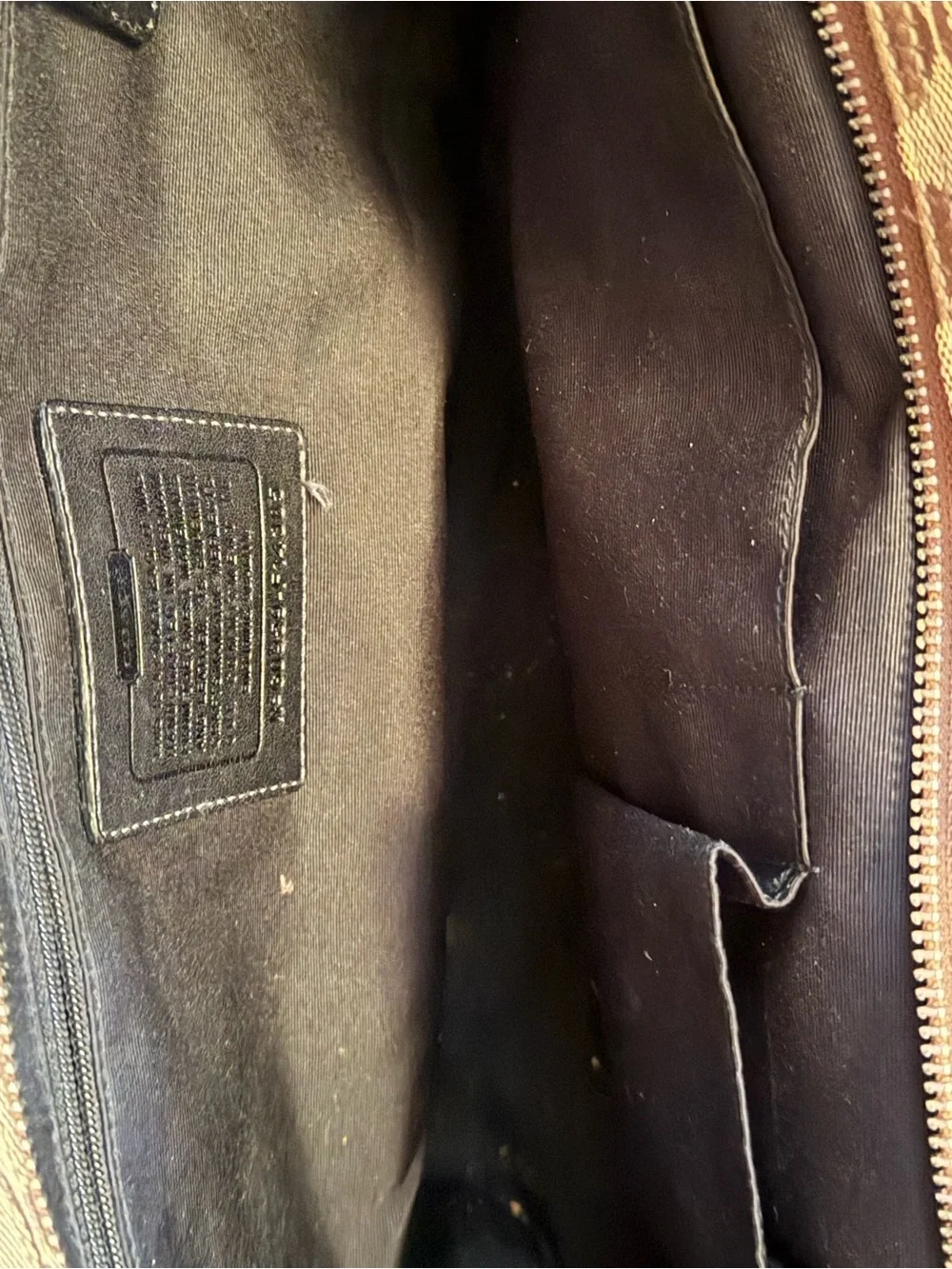 Coach Khaki and Brown Signature Canvas Tote with Black Leather Handles